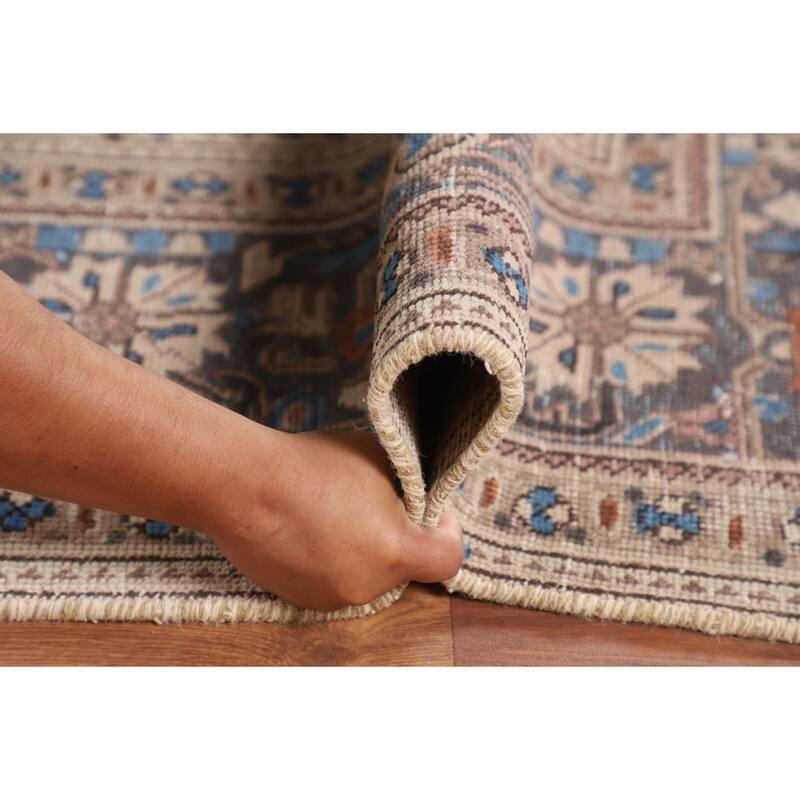 Light Blue Distressed Tabriz Persian Vintage Rug Handmade Wool Carpet - 9'7" x 12'3"