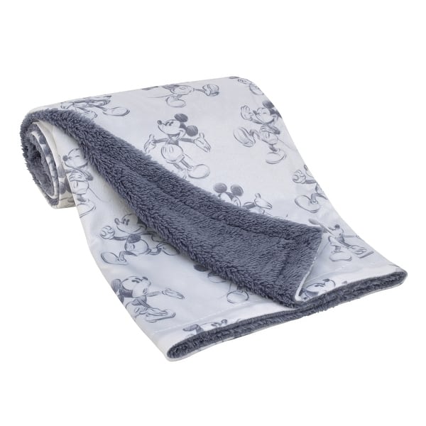 slide 2 of 4, Disney Mickey Mouse - Call Me Mickey White and Blue Super Soft Baby Blanket