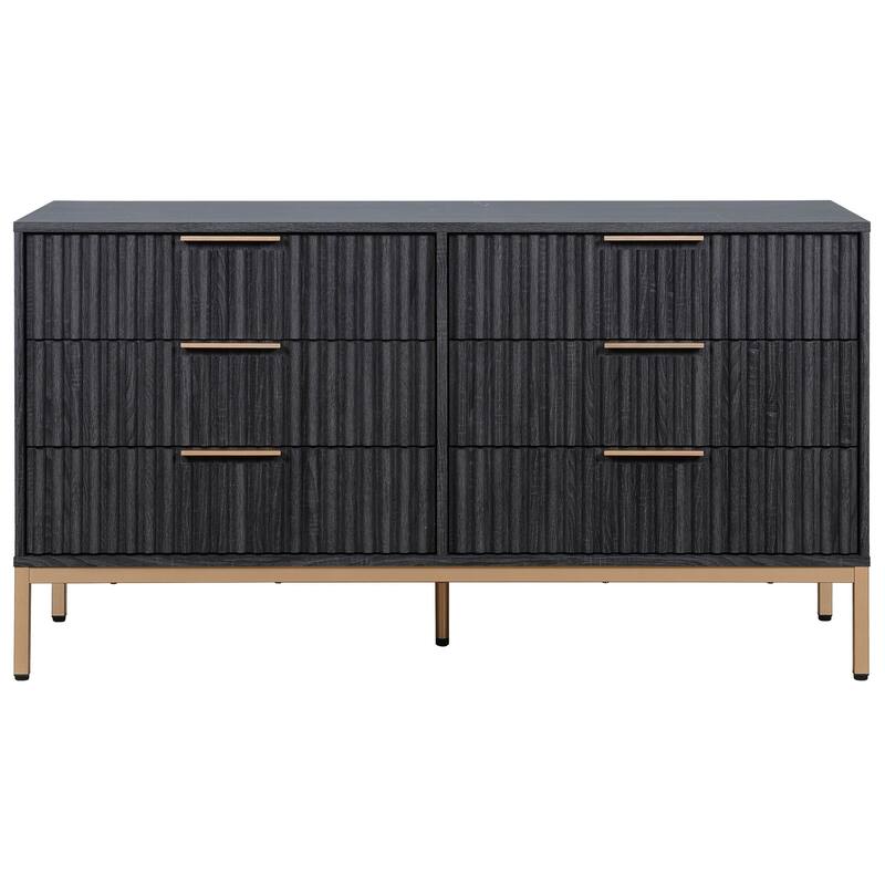 SAFAVIEH Home Lylia 6-Drawer Dresser - Distressed Black/Gold
