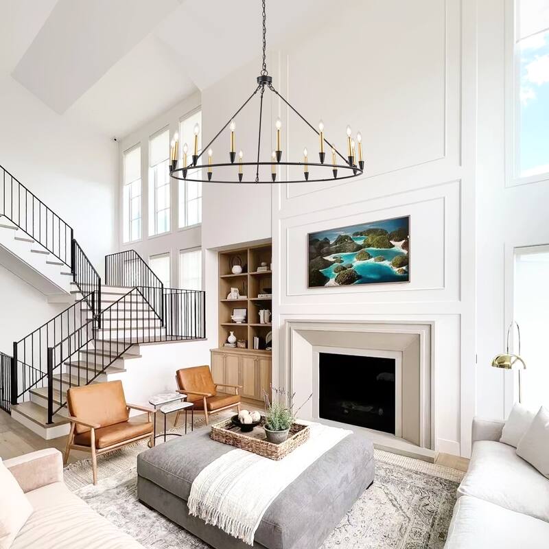 15-Light Wagon Wheel Chandelier Farmhouse Chandelier Traditional Chandelier for Dining Room - 15Light