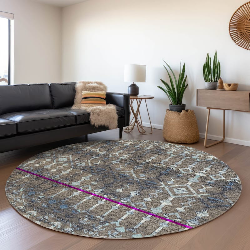 Premium Washable Super Soft Boho Moroccan Mayfield Rug - Mink - 8' x 8' - Round