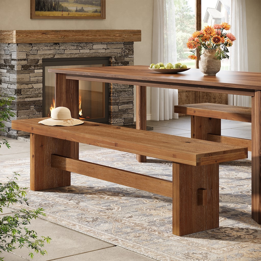 Solid Wood Bench, 63" End of Bed Bench, Extra Long Dining Benches for Bedroom, Dining Room, Kitchen, Foyer