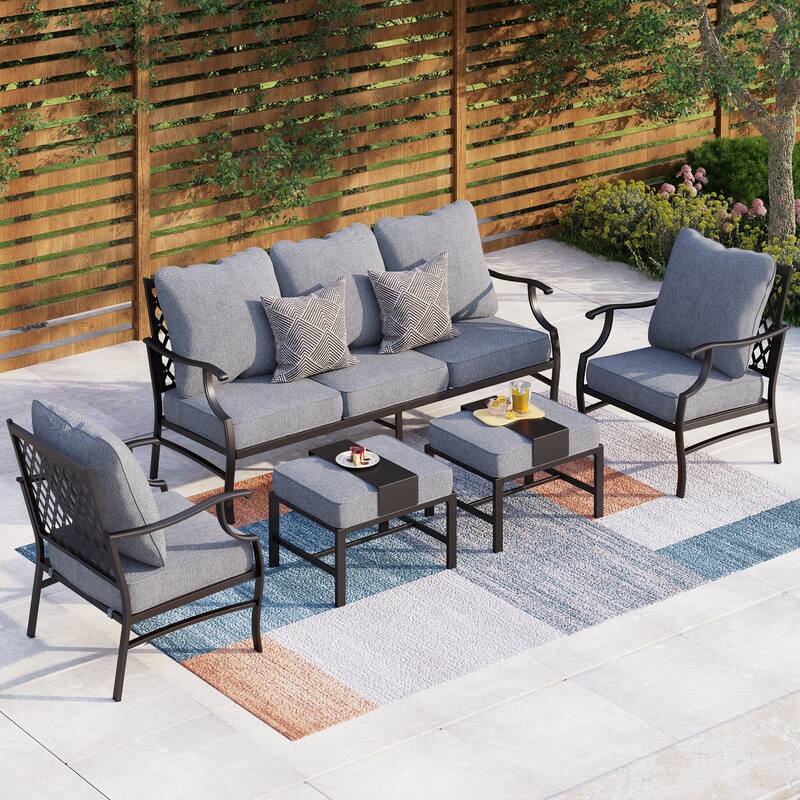 MAISON ARTS 4/5-Piece Patio Conversation Sets, Sofa Set with 2 xSingle Sofa Chairs, 1 x 3-seater Sofa and Coffee Table/Ottomans - Set 4 - Grey