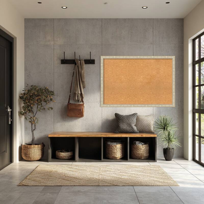 Lila Silver Wood Framed Cork Board - Bulletin Board, Organization Board, Pin Board