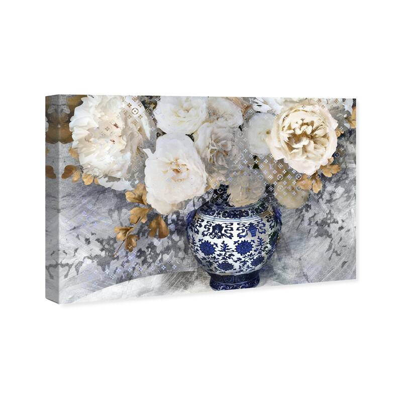 Wynwood Studio Canvas Floral and Botanical Decorative Bouquet Blue and Cream White Glam Wall Art Canvas Print