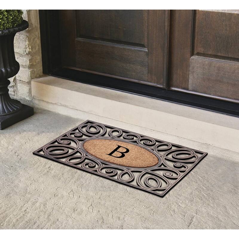 A1HC Rubber and Coir Elegant Circles Monogrammed Double Door Doormat 23"X38"