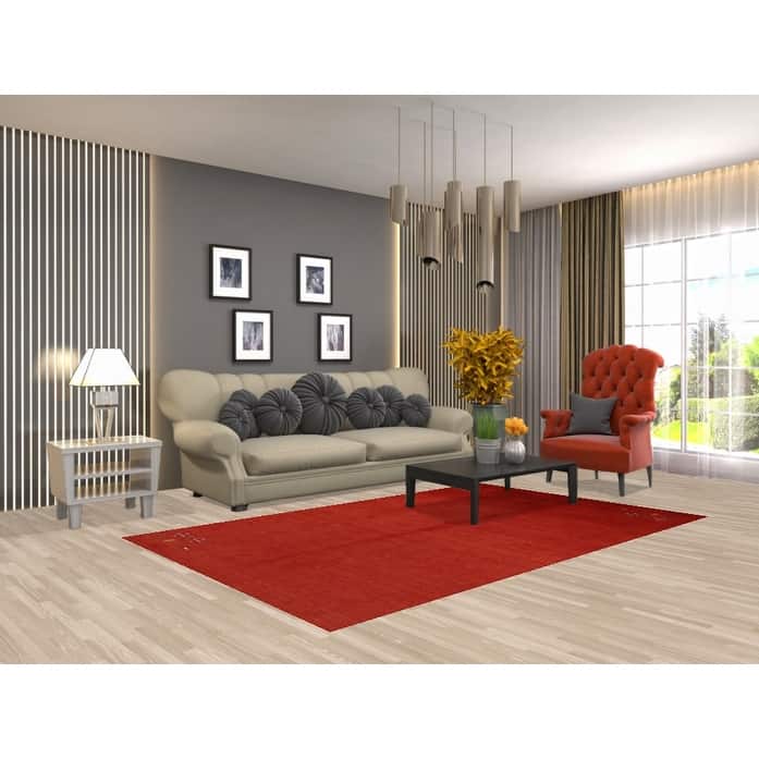 Orange Gabbeh Indian Area Rug Hand-Knotted Oriental Tribal Wool Carpet - 4'11" x 7'10"