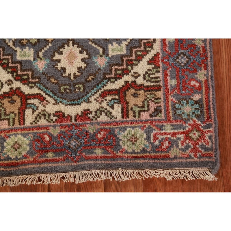 Hand Knotted Oriental 100% Wool Carpet Traditional Medallion Greys & Charcoal Heriz (serapi) Area Rug - 3' 0'' X 2' 0''