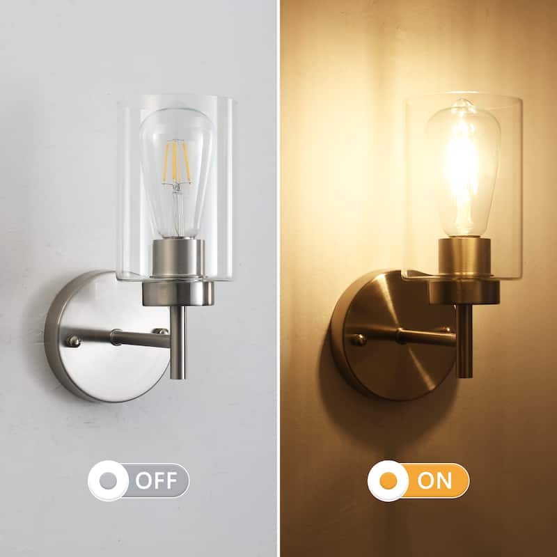 1-Light Modern Bathroom Vanity Light with Clear Glass Shades（Set of 2), Industrial Wall Sconces, Modern Wall Lights
