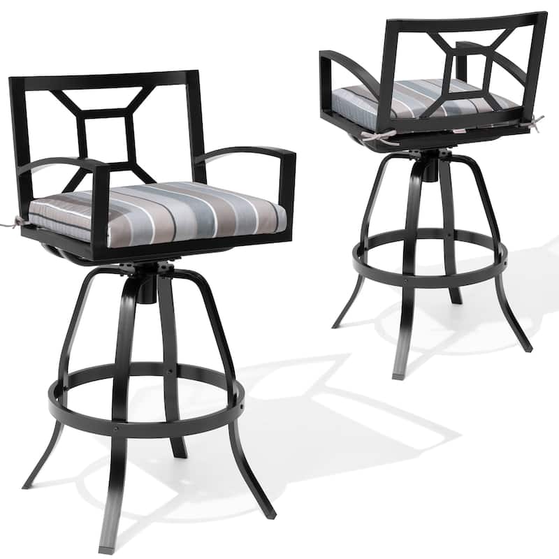 Outdoor Premium All-Aluminum Bar Height Bar Stools with Sunbrella Cushions
