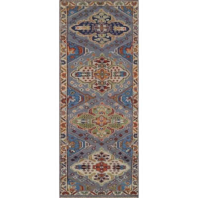 Geometric Kazak Oriental Runner Rug Handmade Traditional Wool Carpet - 2'8"x 7'11"