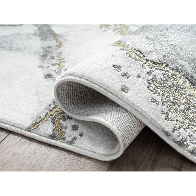 Abani Luna Contemporary Marble Metallic Gold Area Rug