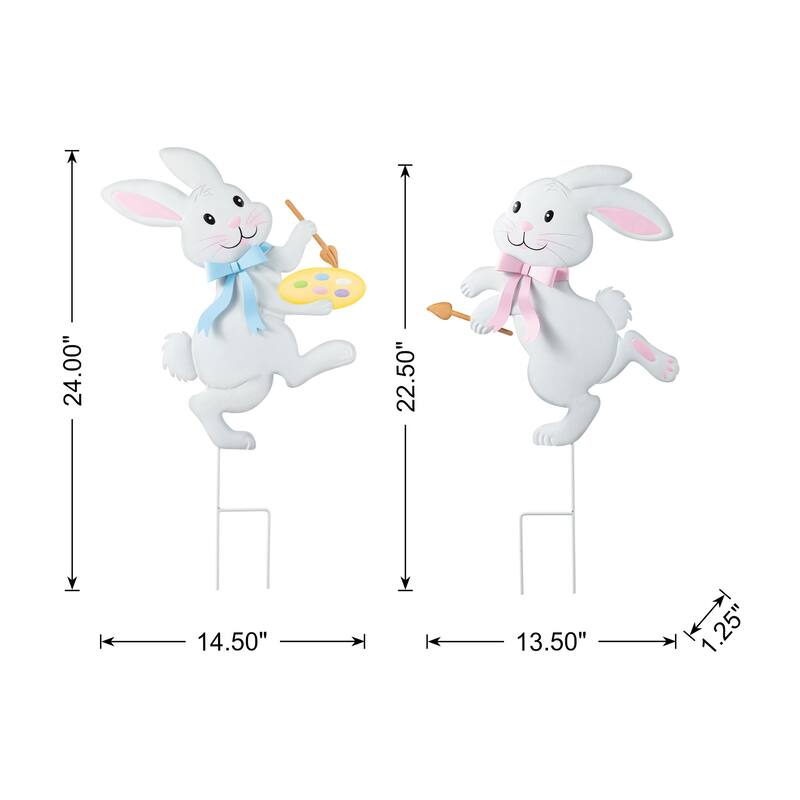 Glitzhome Easter Metal Bunny Yard Stake Wall Decors Standing Sign