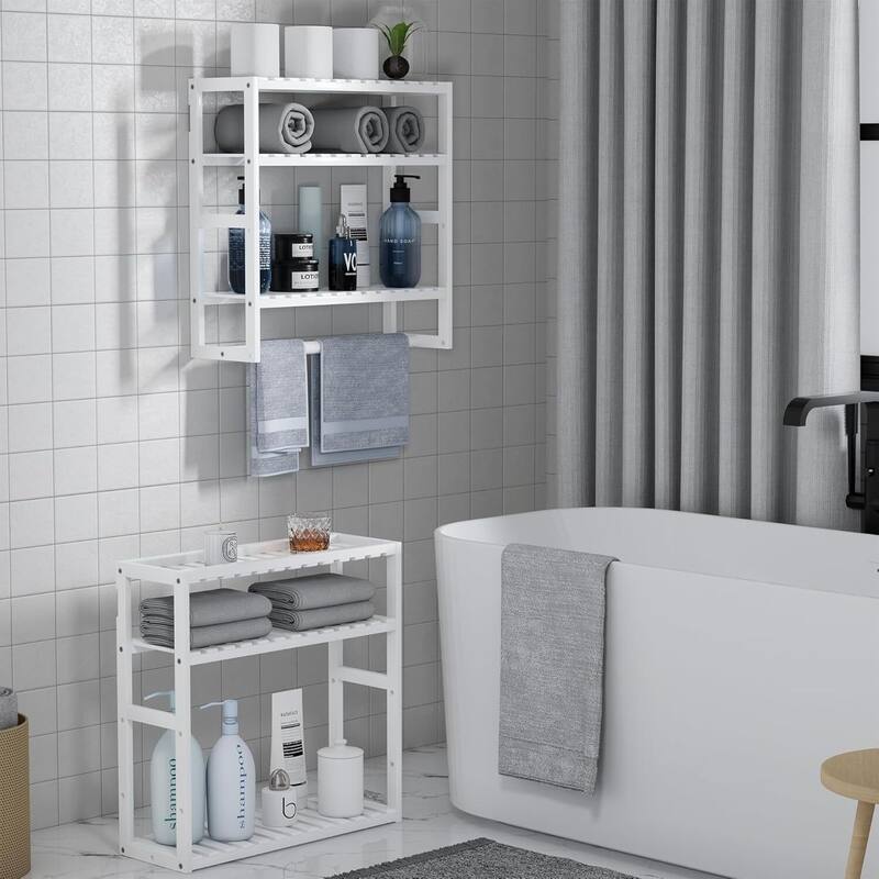 Towel Rack Bathroom Storage Shelves Over The Toilet with Towel Bar