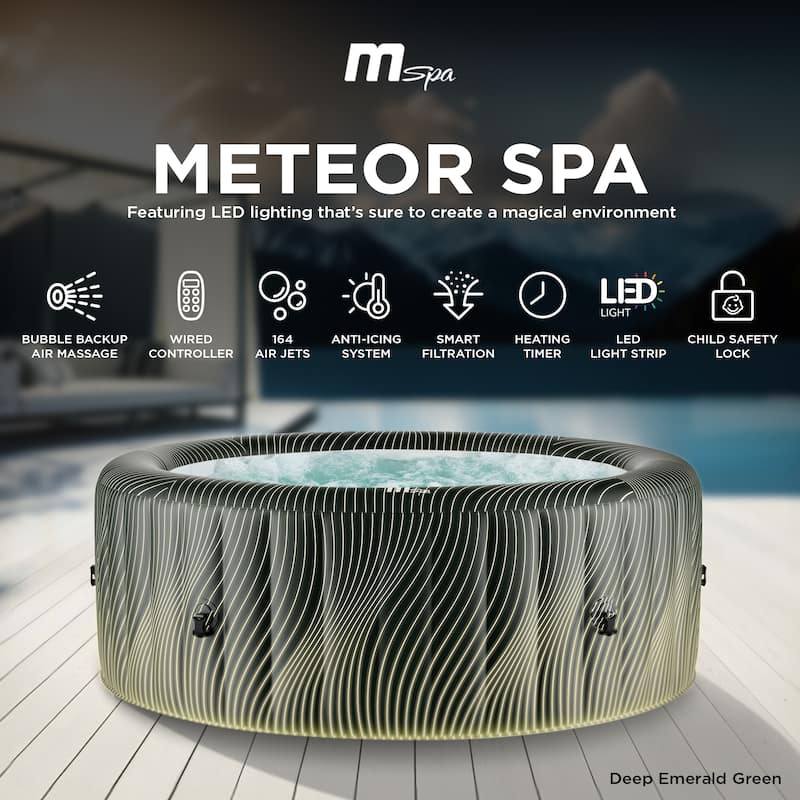 MSpa Round Inflatable Bubble Spa, 4 to 6 Person Hot Tub with LED Lights, Meteor - 60.6