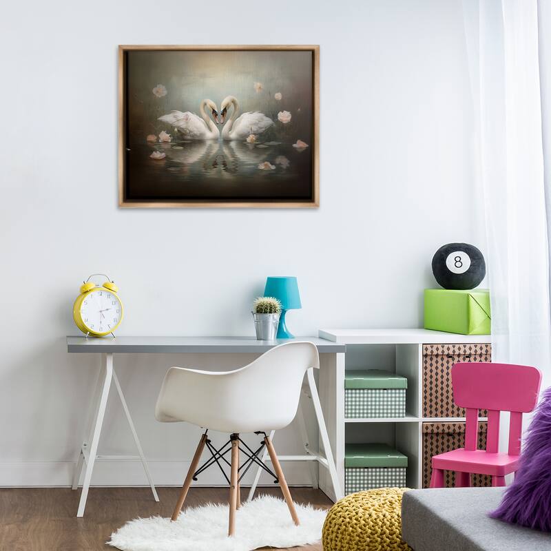Stupell Romantic Swans Reflection Framed Floater Canvas Wall Art Design By Arlington Prints