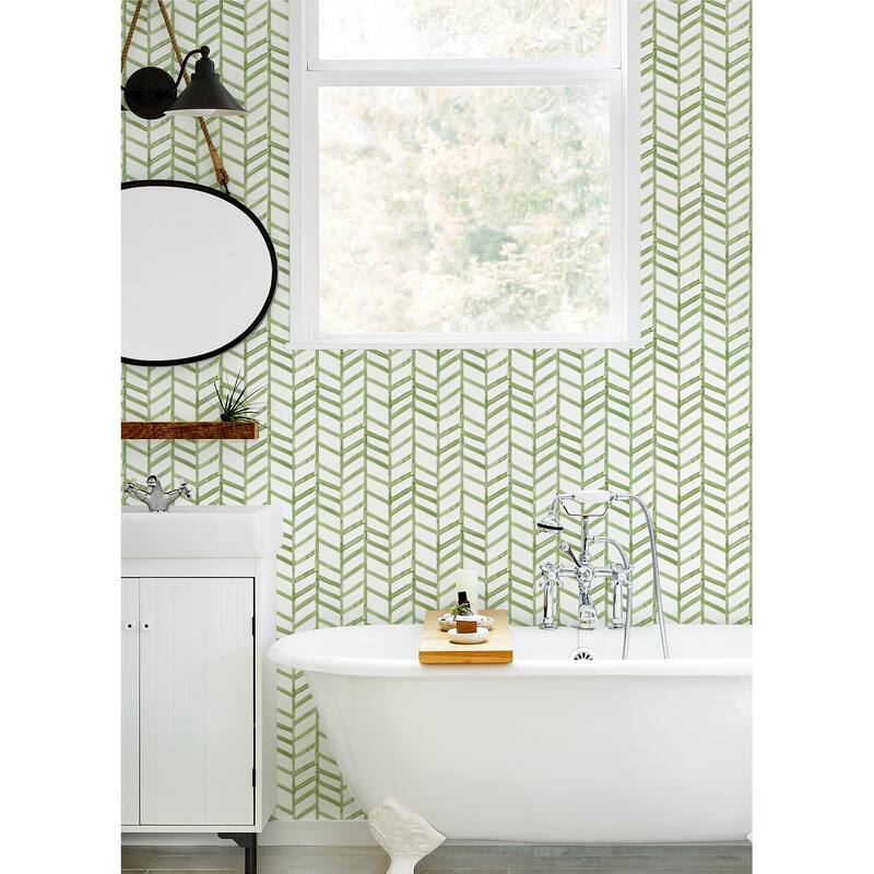 Hayward, Fletching Geometric33' L X 20.5" W, Wallpaper Roll - Green