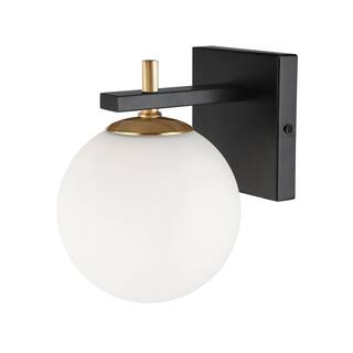Wall Sconce Lighting 1 Light - Matte Black & Aged Brass Finish - 2