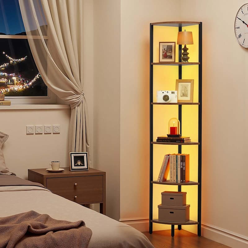 6-Tier Corner Shelf with LED Lights Narrow Display Rack for Home Storage - 11.2 x 11.2 x 67.5 in