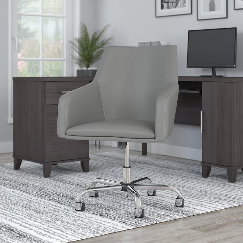 Bush Furniture Somerset Mid Back Leather Box Chair in Brown - 24.41"L x 24.80"W x 34.45"H