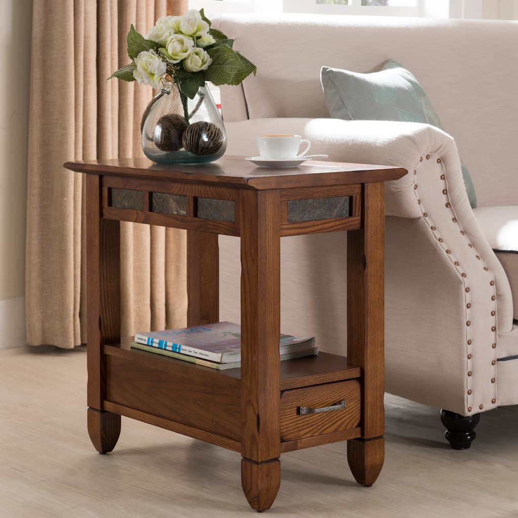 Leick Home Slatestone One Drawer Side Table with Slate Tile