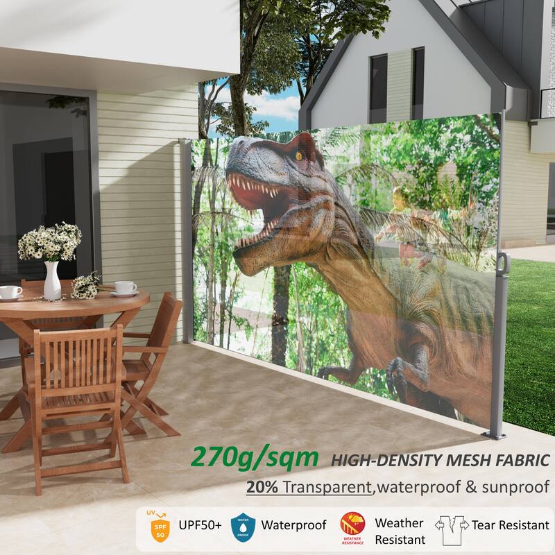 71x138 Inch Retractable Side Awning Screen, Semi-transparent UV Printed, UPF50+, Ideal for Garden, Balcony, and Pool