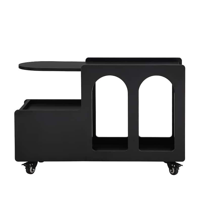 Roomfitters Modern Mobile End Table with Storage, Cream Style Side Table with Wheels and Multi-Layer Design for Living Room