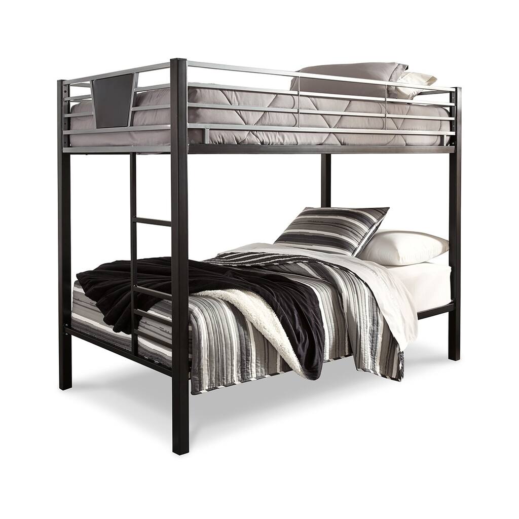 Pala Twin Over Twin Bunk Bed, Guard Rails, Black and Gray Metal Frame