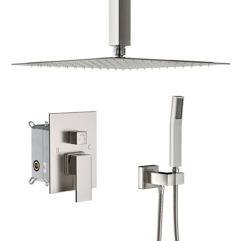 Lordear Shower System - 16 inch Ceiling Rainfall Showerhead Handshower with Pressure-Balanced Valve