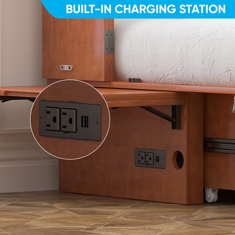Mixoy Modern Queen Murphy Bed Chest with Mattress and USB ports