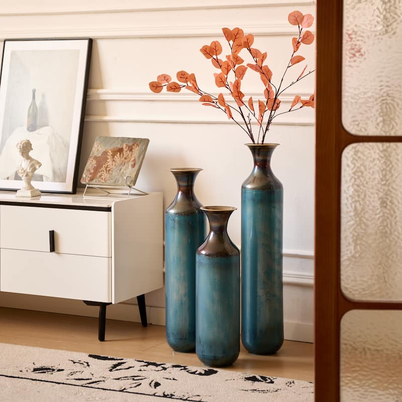 3-piece Floor Metal Vase Modern Large Glazed Metal Vase