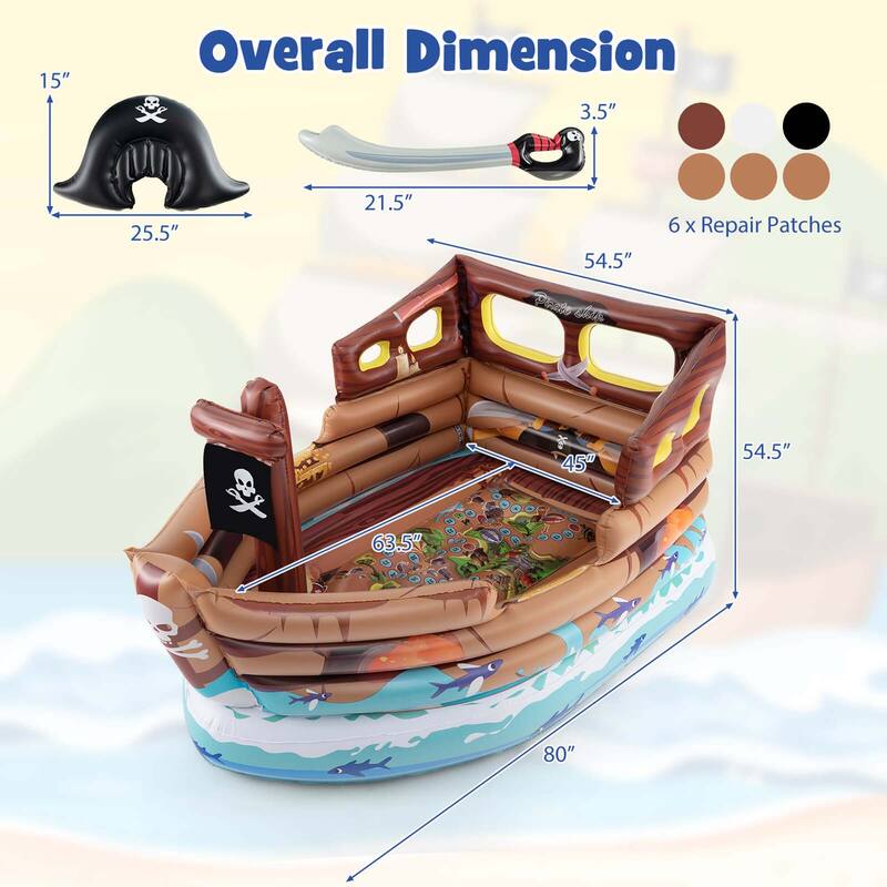Pirate Ship Bounce House Inflatable Bouncy Castle w/ Built-in Motor - Brown