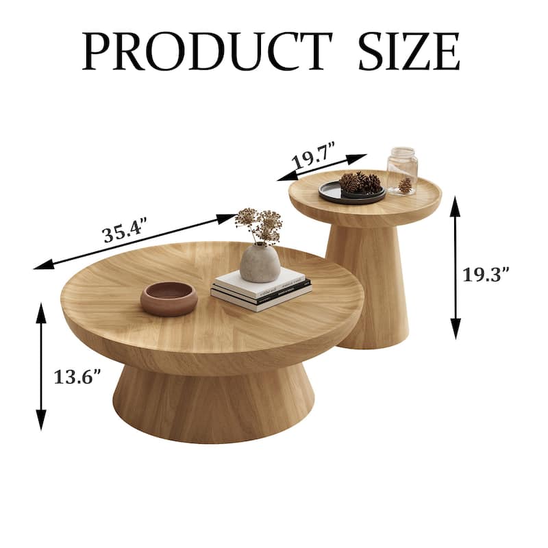 Round Walnut Nesting Coffee Tables | 2-Piece Set & Single Table Options - Modern Stackable Accent Tables