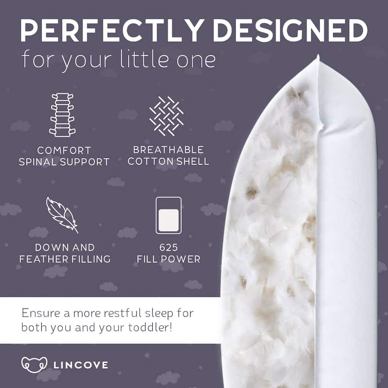 Lincove Canadian Down Toddler Pillow - 800 Fill Power, 100% Cotton Shell - 13 x 18