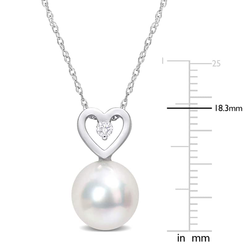 Miadora 9.5-10mm South Sea Cultured Pearl and Diamond Accent Heart Drop 10k White Gold