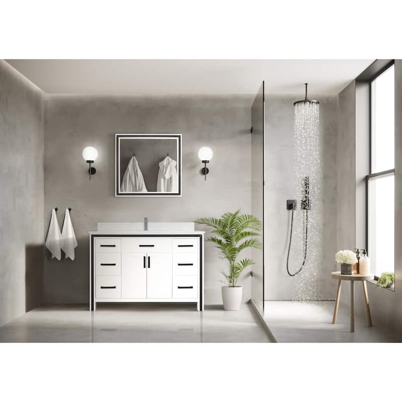 Ziva Bath Vanity, White Quartz Top and Mirrors