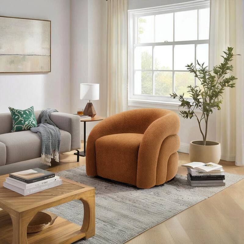 Upholstered Boucle Swivel Accent Chair - Rusted Orange