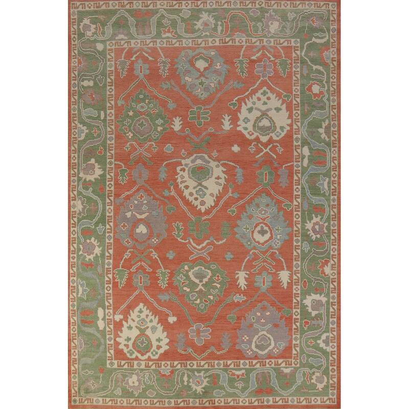 Hand Knotted Oriental 100% Wool Carpet Transitional All-Over Oranges & Rust Oushak Area Rug - 8' 10'' X 6' 1''