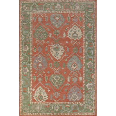 Hand Knotted Oriental 100% Wool Carpet Transitional All-Over Oranges & Rust Oushak Area Rug - 8' 10'' X 6' 1''