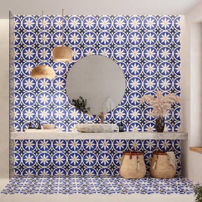 Merola Tile Santorini Coast Blue 9-3/4" x 9-3/4" Porcelain Floor and Wall Tile