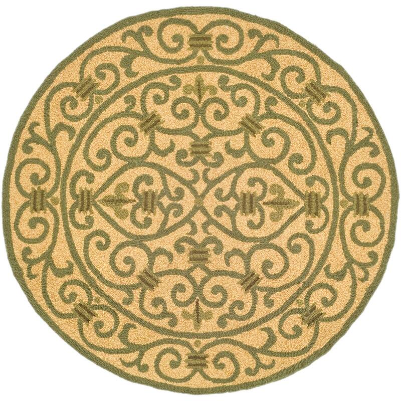 SAFAVIEH Hand-hooked Chelsea Joba Country Oriental Wool Rug - 3' Round - Yellow/Light Green - Runner/Round