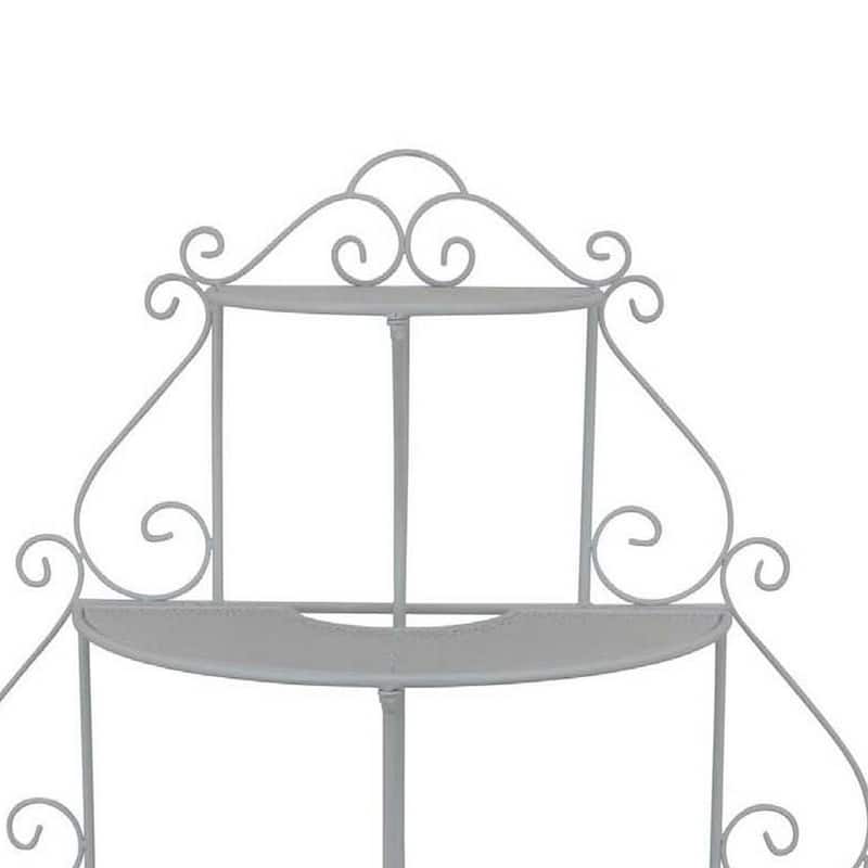 Lara Plant Stand with 3 Tier Half Round Shelves, White Metal 40 Inch