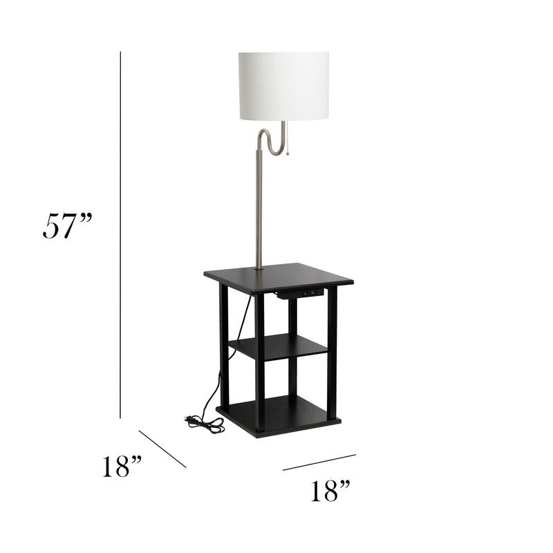 2 Tier End Table Floor Lamp with White Drum Shade - 57" - Black