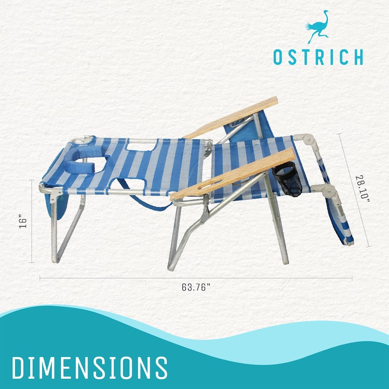 Ostrich Altitude 3N1 High Back Outdoor Beach Lounge Chair with Footrest, Stripe - N/A