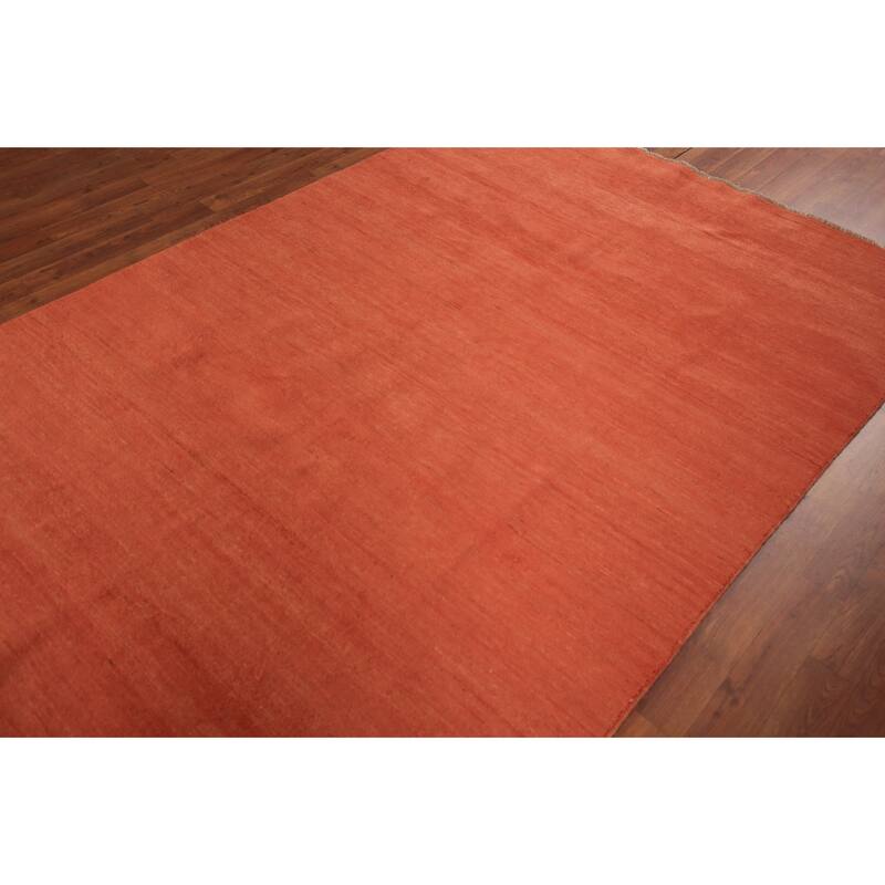 Gabbeh Modern Area Rug Hand-Knotted Orange Wool Carpet - 5'5" x 8'0"