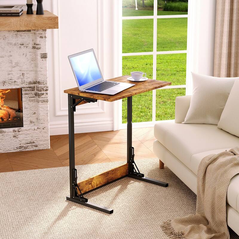 SUNBURY Portable C Shaped Sofa Side Table - Brown