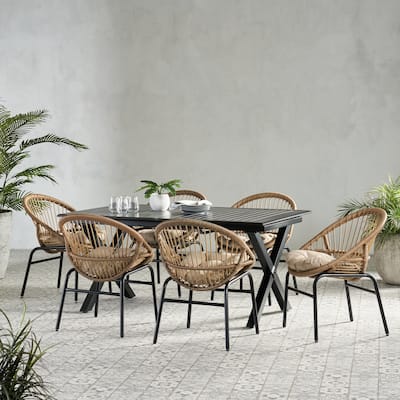 Coniston Outdoor Outdoor Wicker and Aluminum 7 Piece Dining Set with Cushion by Christopher Knight Home