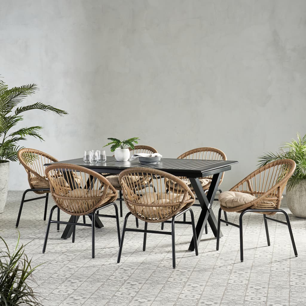 Coniston Outdoor Outdoor Wicker and Aluminum 7 Piece Dining Set with Cushion by Christopher Knight Home