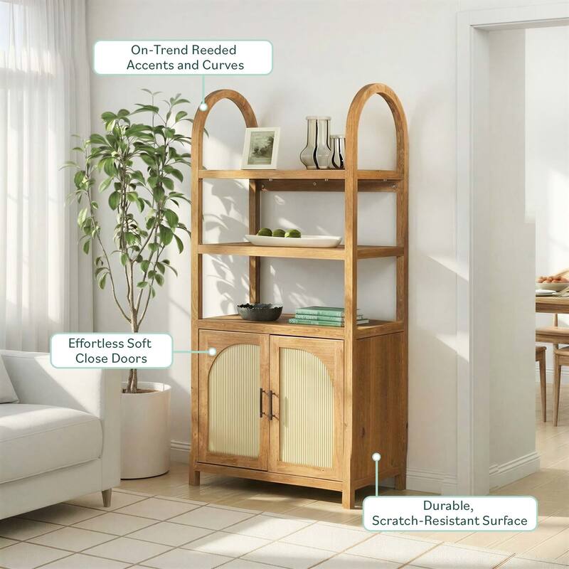 Walker Edison Modern Arched Bookshelf Cabinet with Reeded Doors