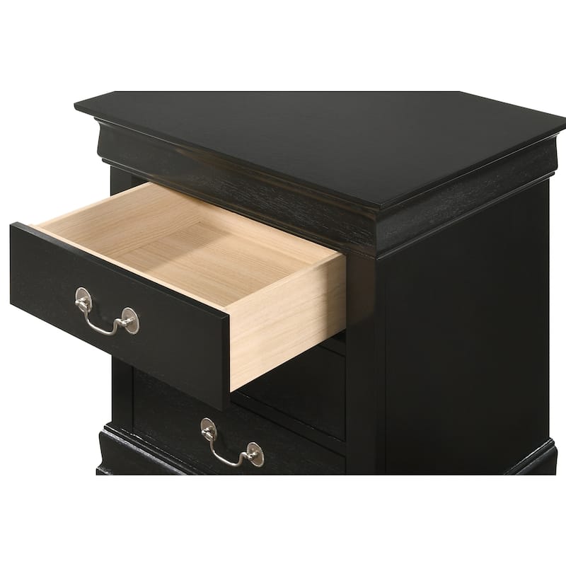 Black Nightstand 29x21x16 with Three Drawers, Compact Bedside Table for Bedroom Storage and Sleek Stylish Modern Finish
